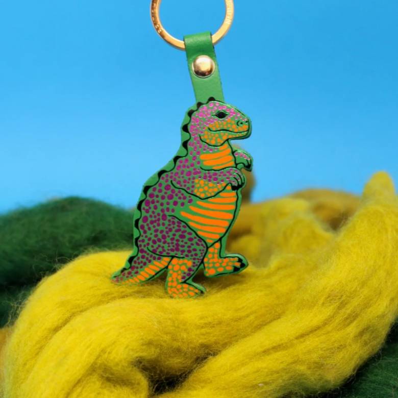 Dinosaur Leather Keyring In Green