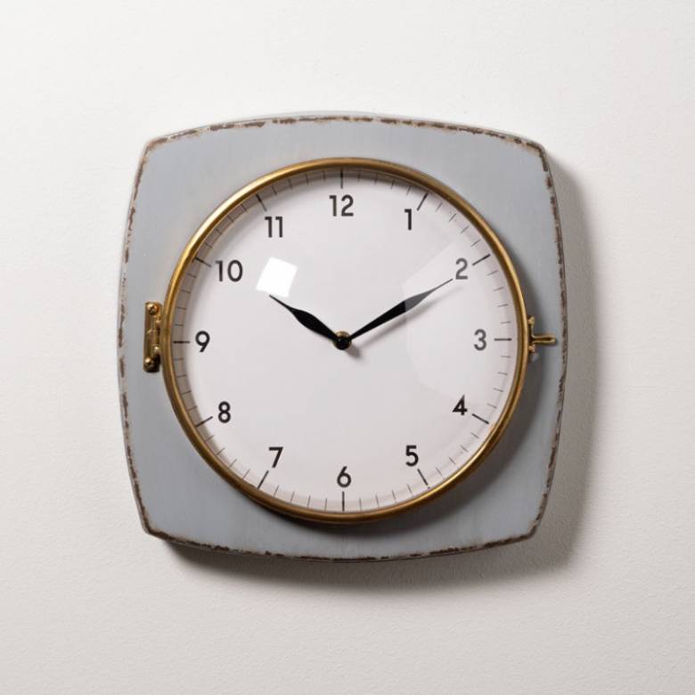 Distressed Grey Wall Clock With Convex Front