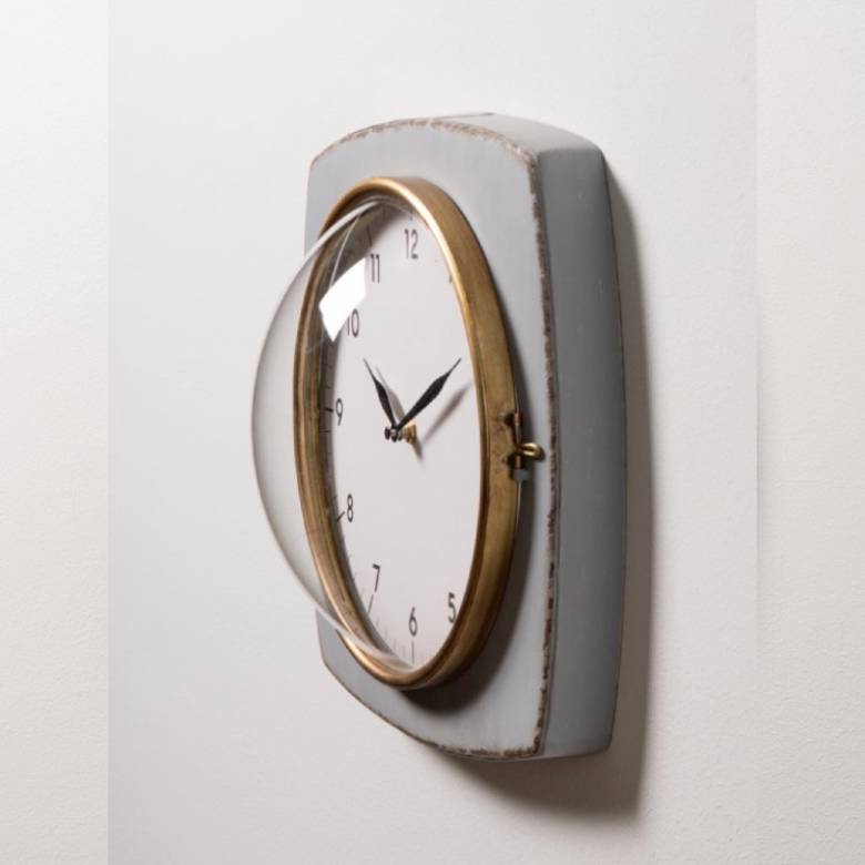 Distressed Grey Wall Clock With Convex Front