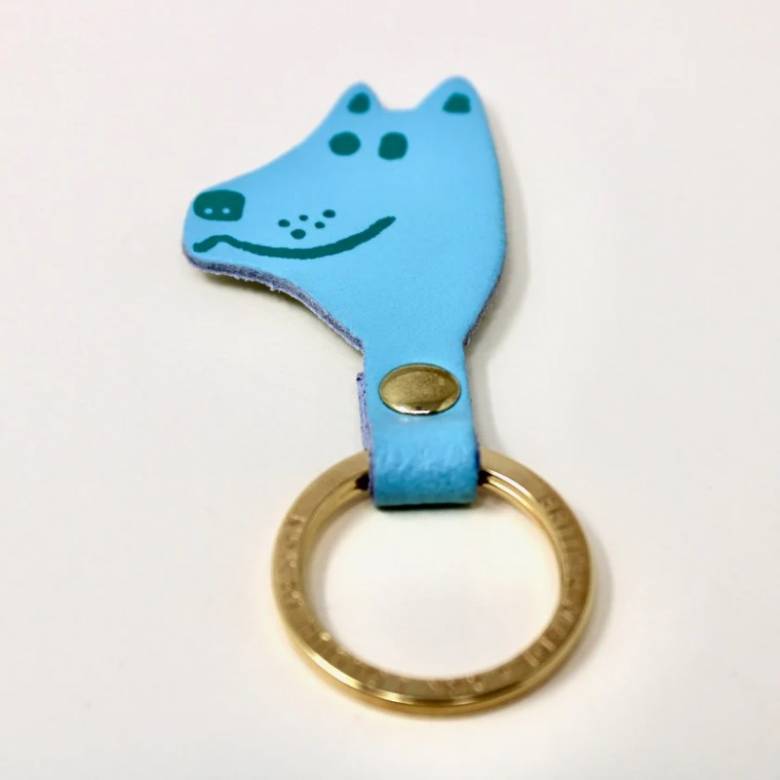 Dog Head Leather Keyring In Turquoise