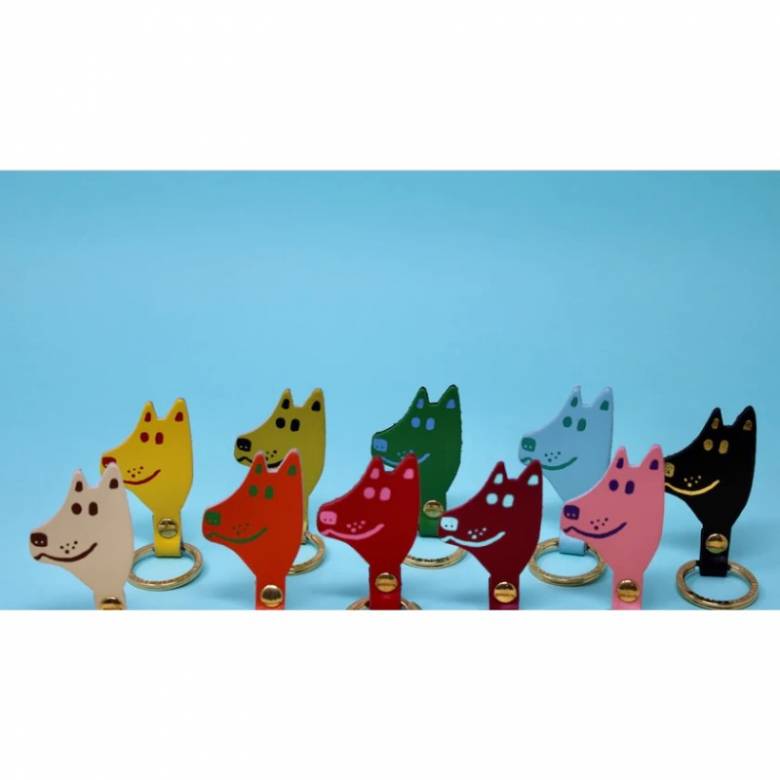 Dog Head Leather Keyring - Various Colours