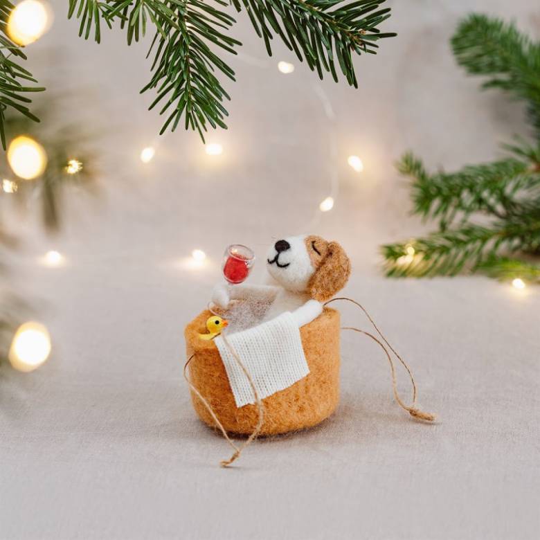 Dog In The Bath Felt Hanging Christmas Decoration