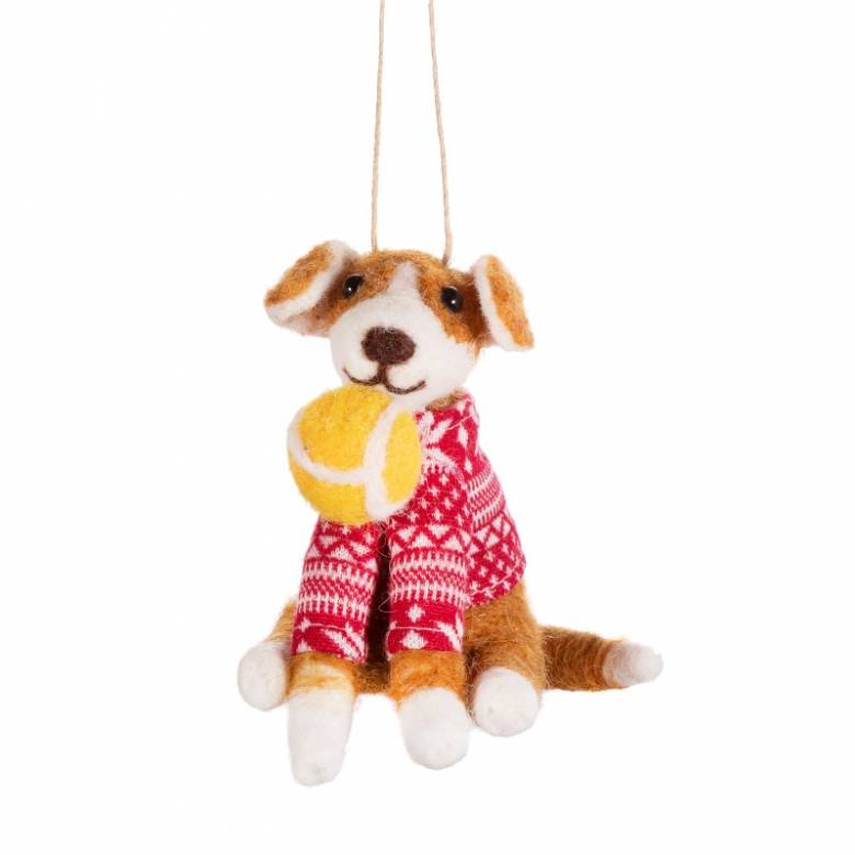 Dog With Ball - Felt Christmas Hanging Decoration