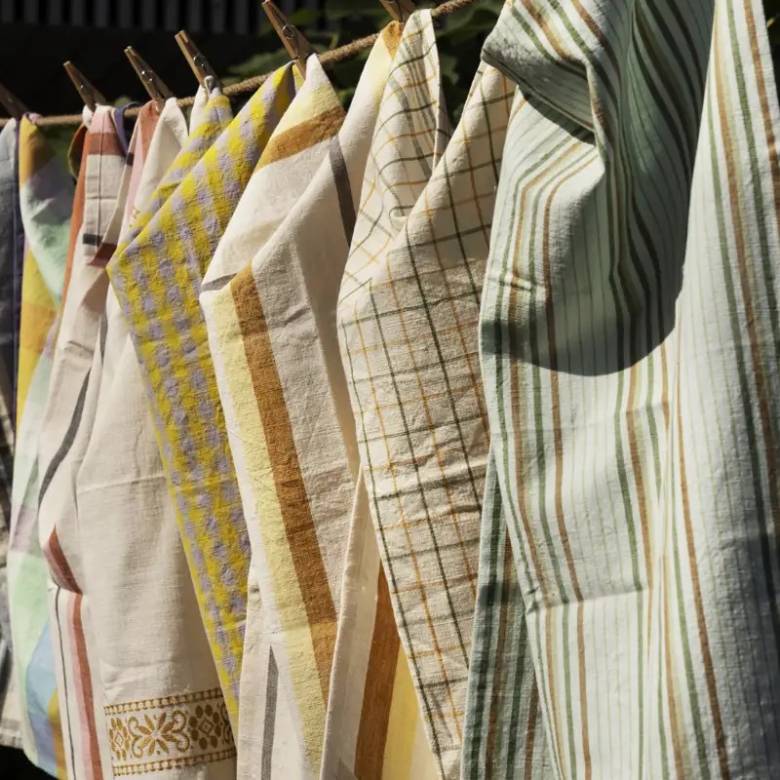 Embroidered Tea Towel With Mustard Detail