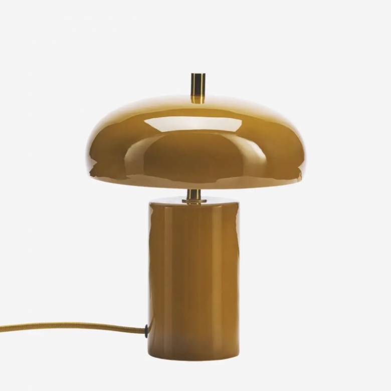 Enamel Table Lamp In Dark Mustard & Brass Detail