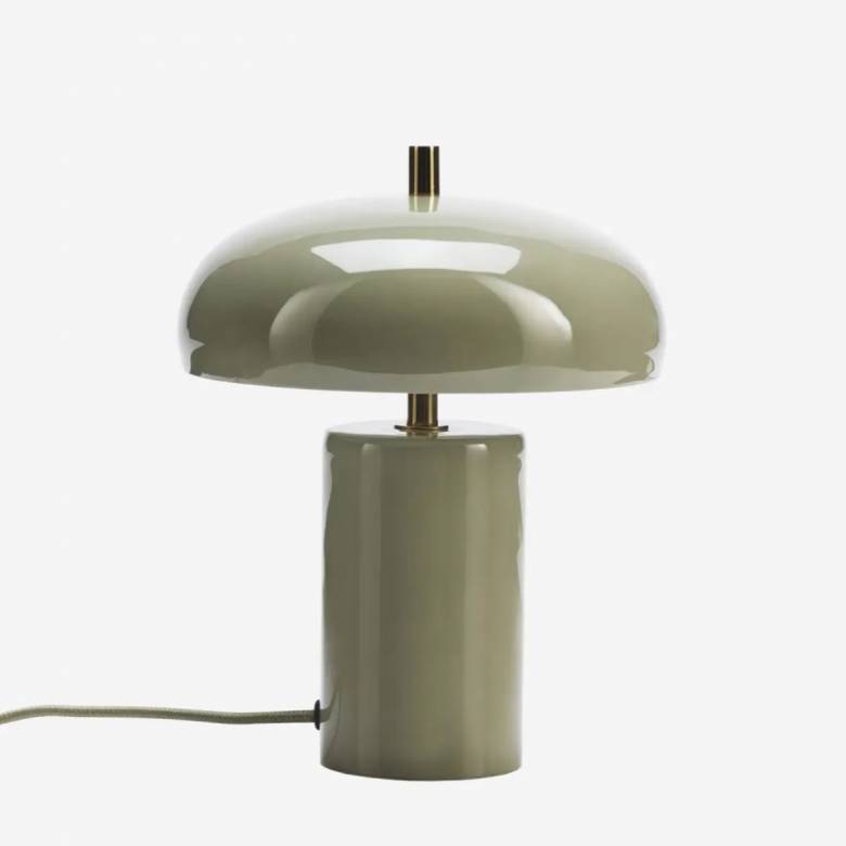 Enamel Table Lamp In Light Green & Brass Detail