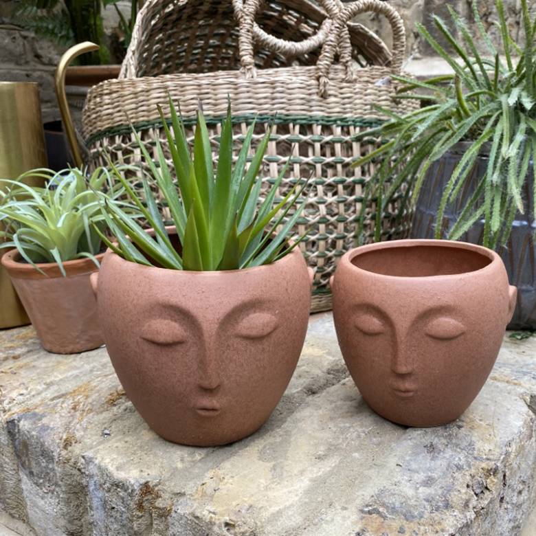 Large Terracotta Flower Pot With Face Imprint