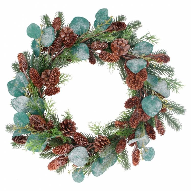 Faux Eucalyptus & Pine Christmas Wreath With Cones