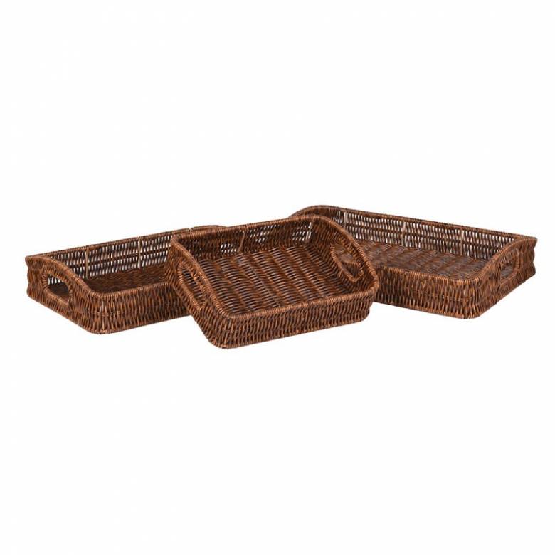 Large Faux Rattan Tray With Handles