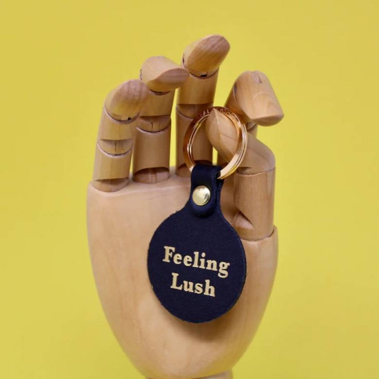 Feeling Lush Smiley Leather Keyring In Yellow