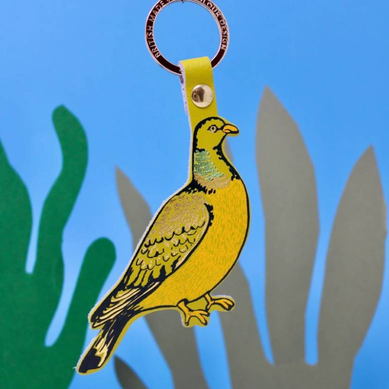 Feral Pigeon Leather Keyring In Acid Green