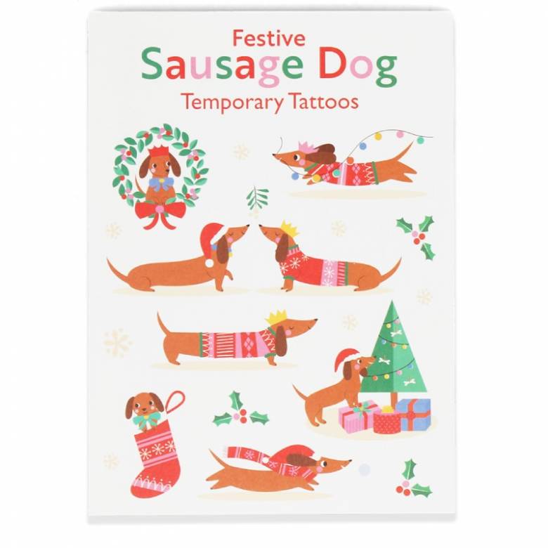 Festive Sausage Dog Temporary Tattoos 3+