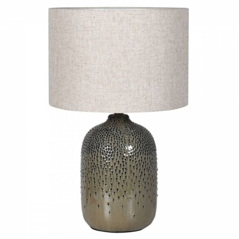 Table Lamp With Green Reactive Glaze & White Shade H:57cm
