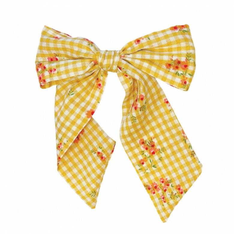 Children's Floral Gingham Long Bow Clip By Rockahula