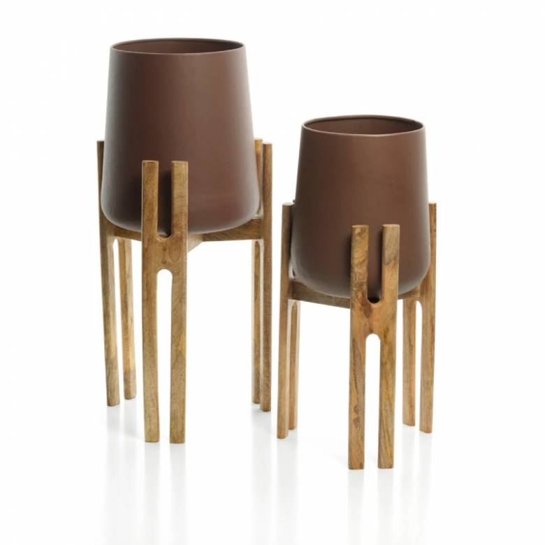 Forked Wooden And Metal Planter
