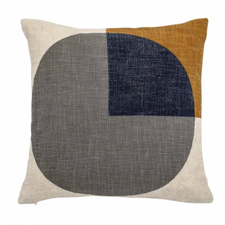 Geometric Patterned Square Cushion In Blue & Orange 40x40cm