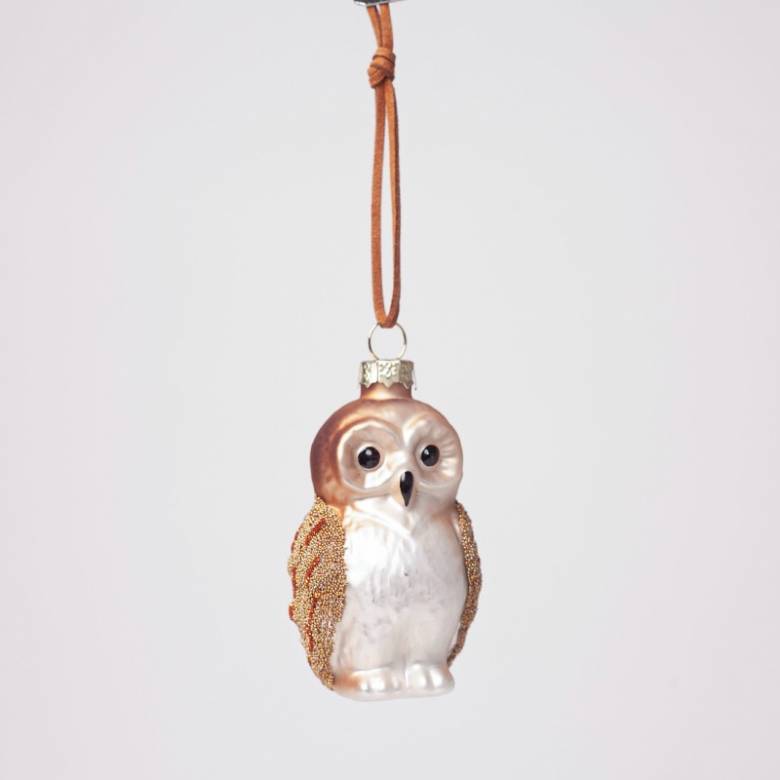 Glass Owl With Beaded Wings Hanging Christmas Decoration