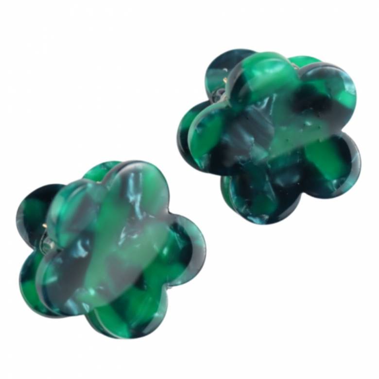 Green Flower - Pair Of Claw Hair Clips