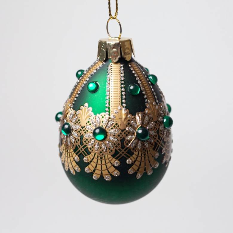 Green Jewelled Egg Glass Christmas Decoration