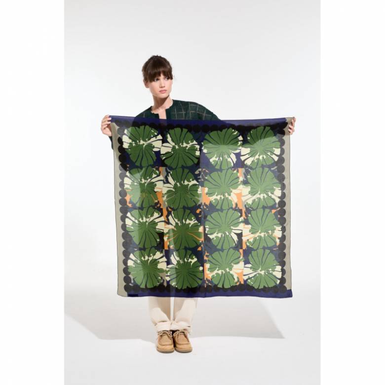 Green Poppy Square Silk Scarf