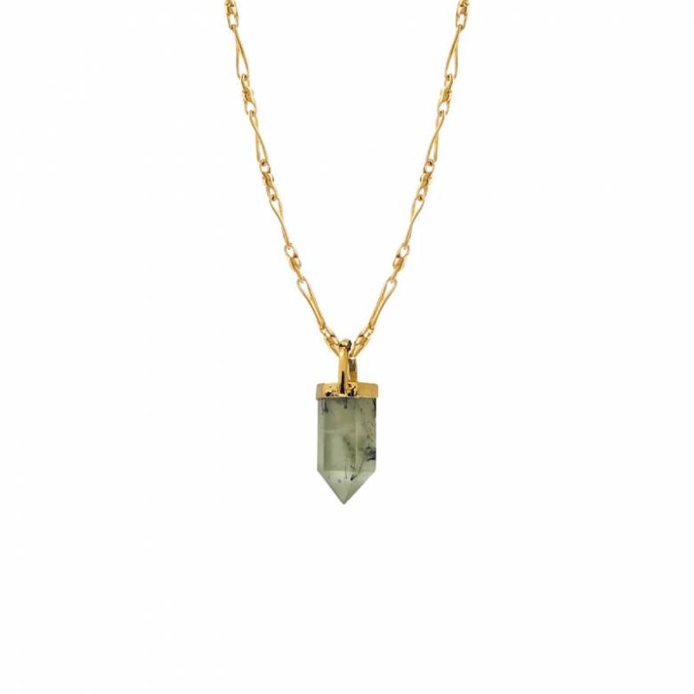 Green Prehnite Point On Gold Torsade Chain Necklace