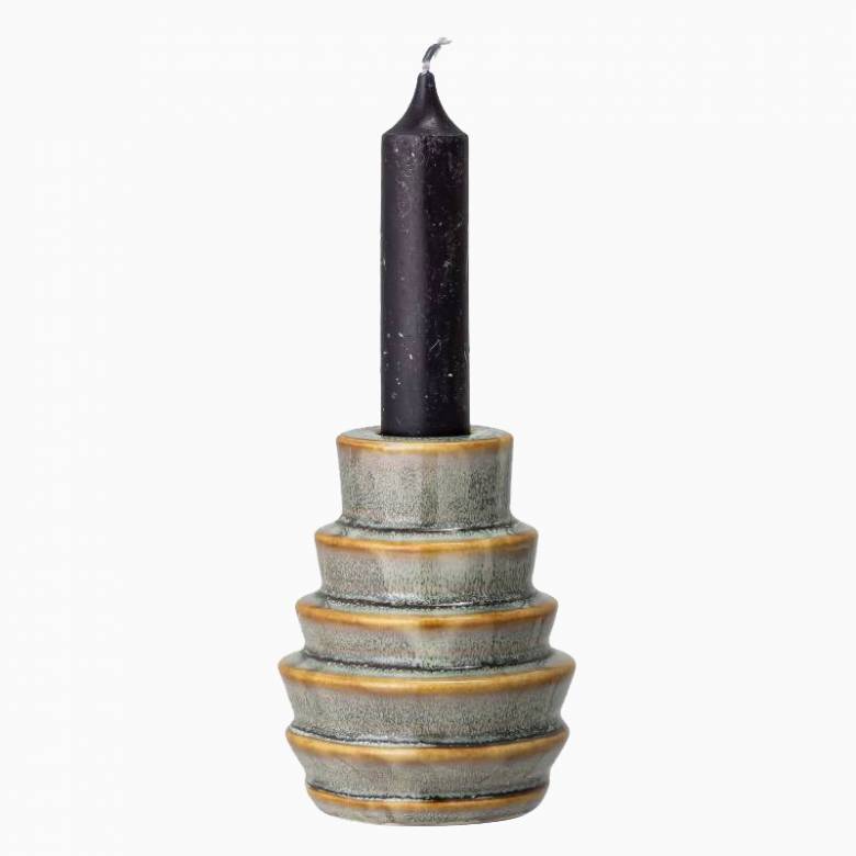 Green Stepped Stoneware Candlestick H:9cm