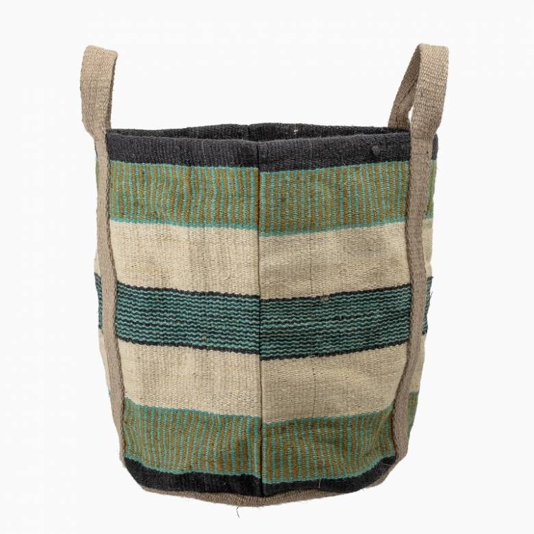 Green Striped Jute Bag With Handles