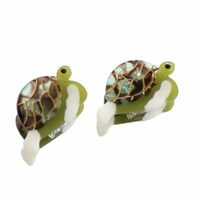 Green Turtle - Pair Of Claw Hair Clips