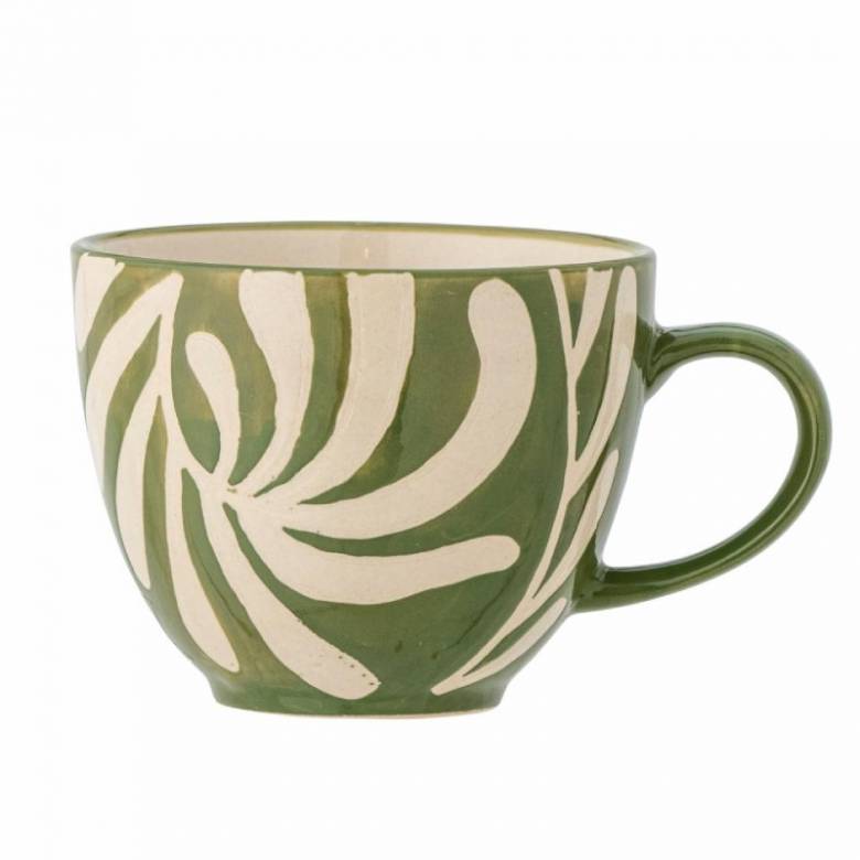 Green & White Leaf Print Cup H:7.5cm