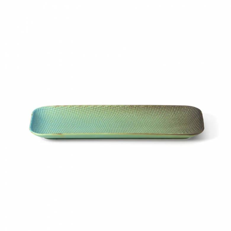 Green Woven Effect Long Stoneware Tray