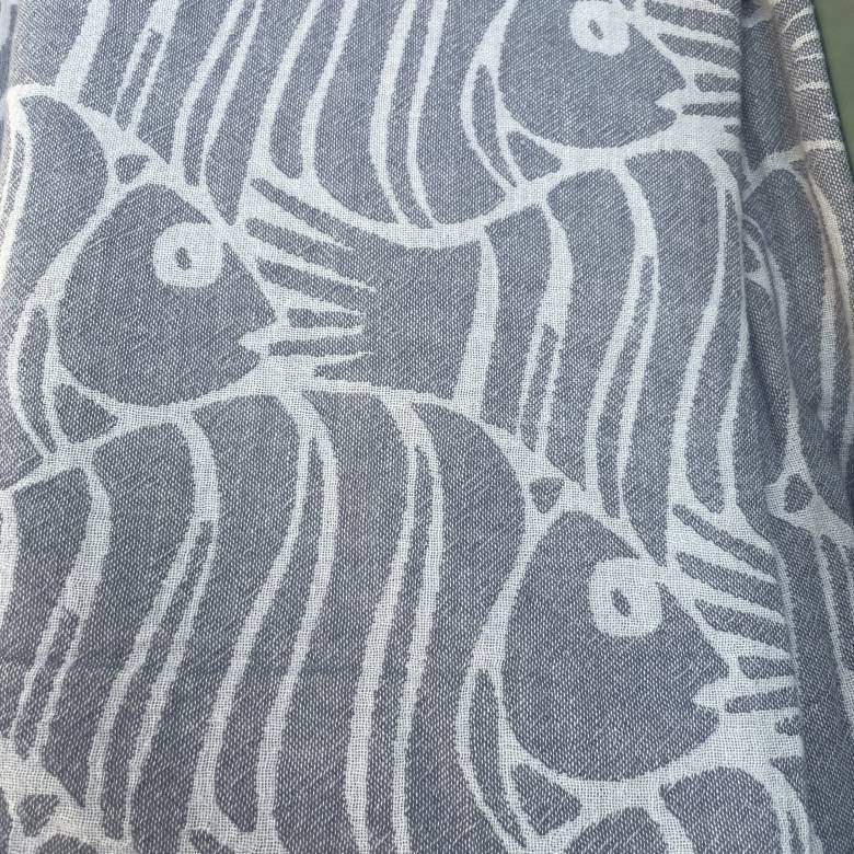 Grey Fish Cotton Turkish Towel 95x180cm