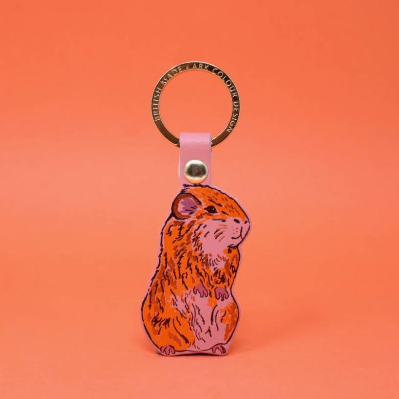 Guinea Pig Leather Keyring In Pale Pink