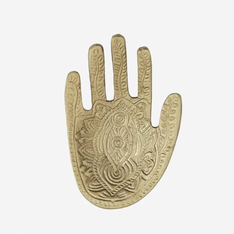 Hand Hammered Hamsa Hand Tray In Antiqued Brass