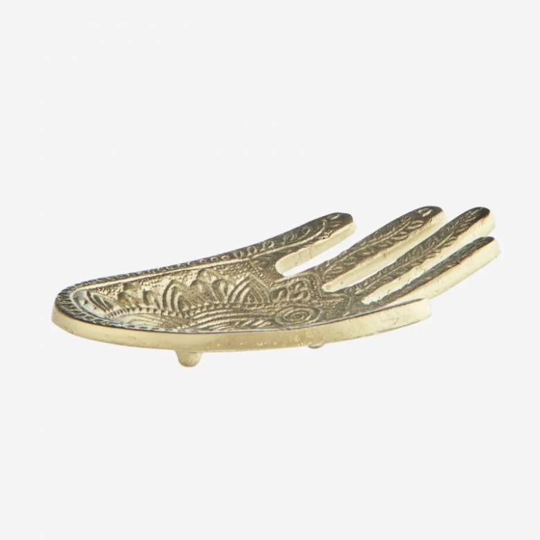Hand Hammered Hamsa Hand Tray In Antiqued Brass