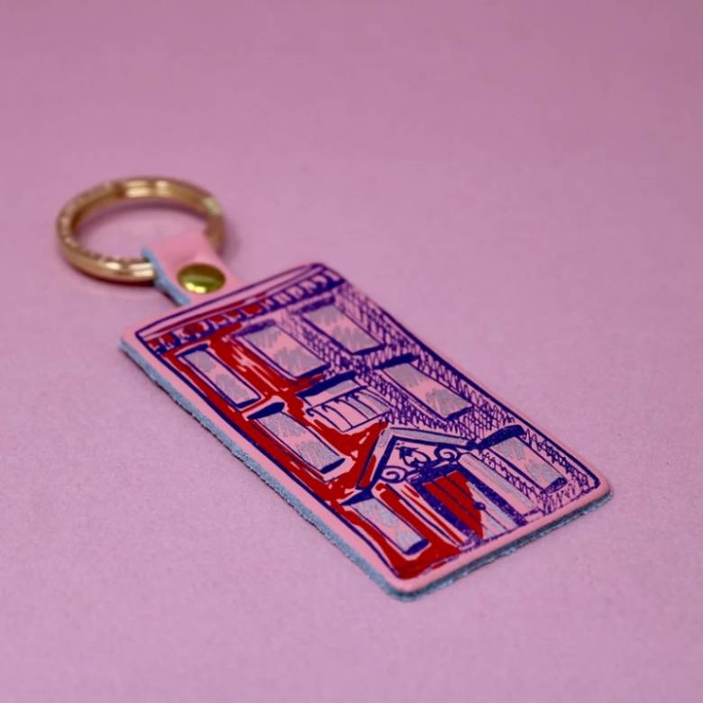 Hand Painted Apartments Keyring In Pink