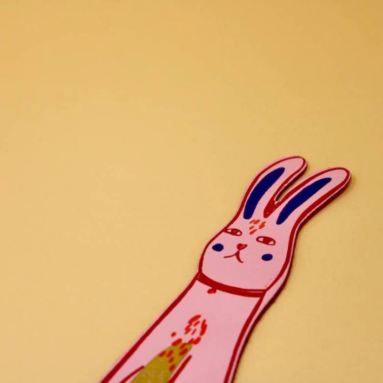 Hand Painted Leather Bunny Bookmark In Pale Pink