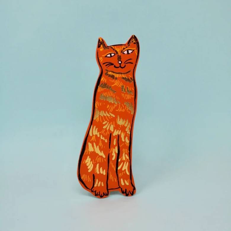 Hand Painted Leather Cat Tails Bookmark In Orange