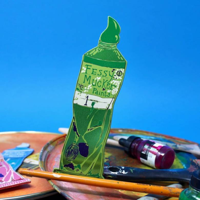 Hand Painted Leather Fessy Mucker Bookmark In Apple Green