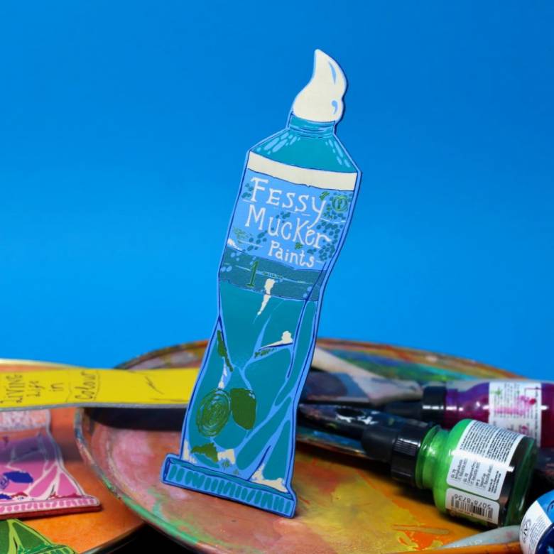 Hand Painted Leather Fessy Mucker Bookmark In Cornflower