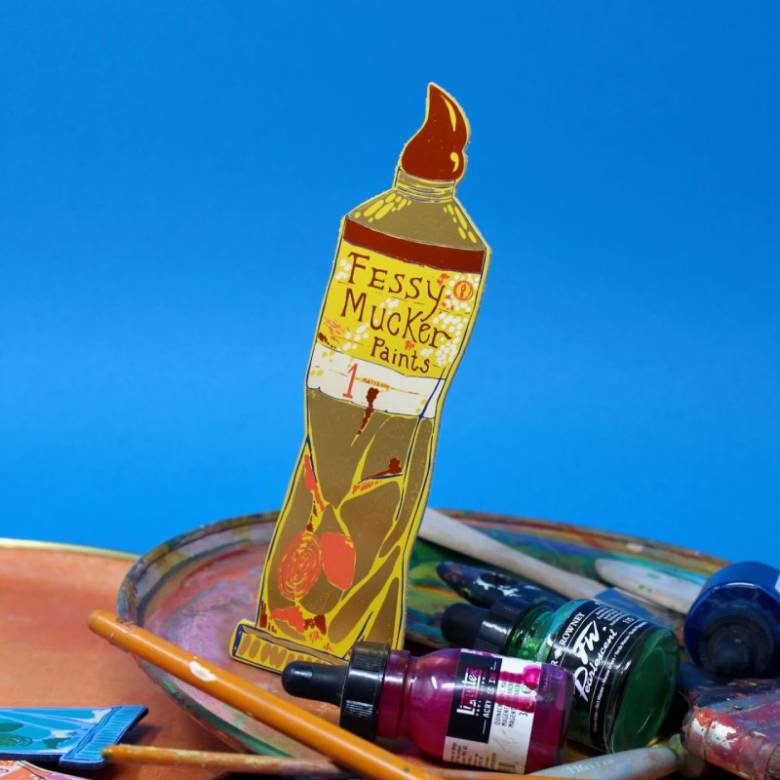 Hand Painted Leather Fessy Mucker Bookmark In Yellow