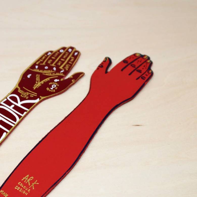 Hand Painted Leather Palm Reader Bookmark In Red