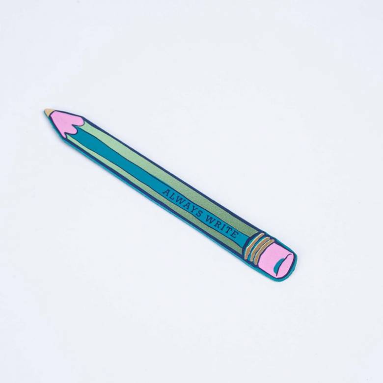Hand Painted Leather Pencil Bookmark In Turquoise