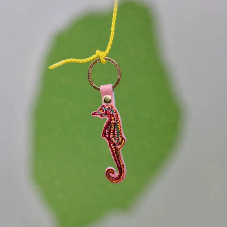 Hand Painted Sea Horse Keyring In Pale Pink