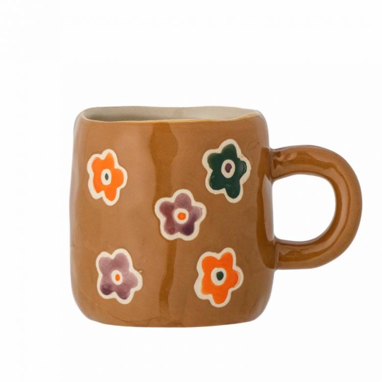 Children's Hand-painted Stoneware Mug In Flower Brown