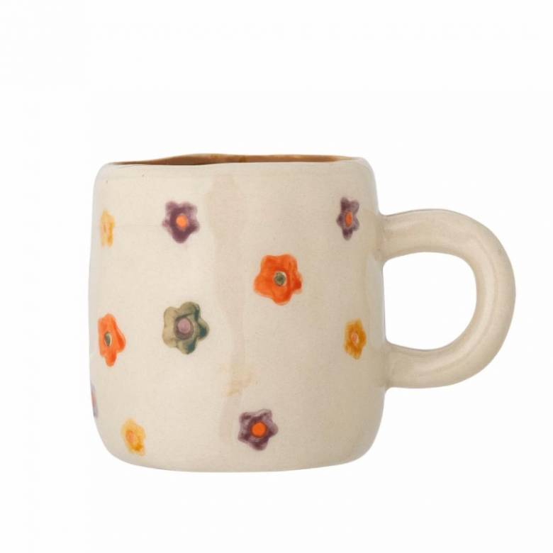 Children's Hand-painted Stoneware Mug In Flower Cream