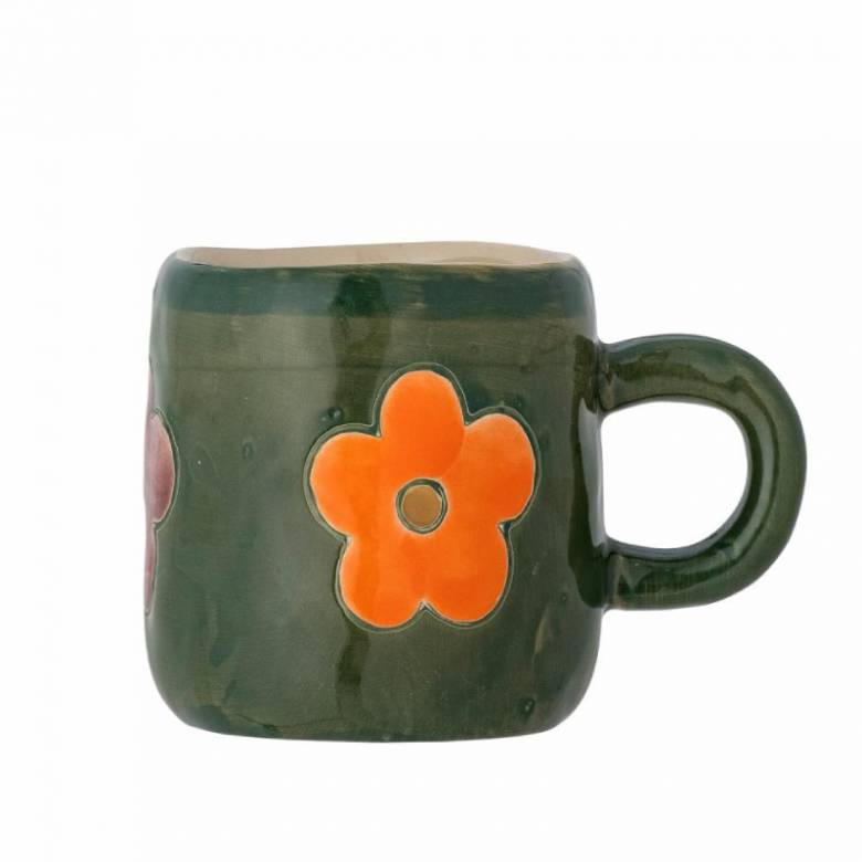 Children's Hand-painted Stoneware Mug In Flower Green