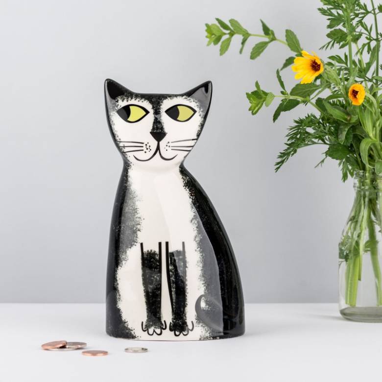 Handmade Ceramic Black & White Cat Money Box