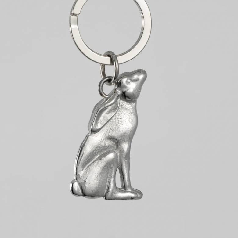 Handmade Fine Cast Pewter Keyring - Moon Gazing Hare