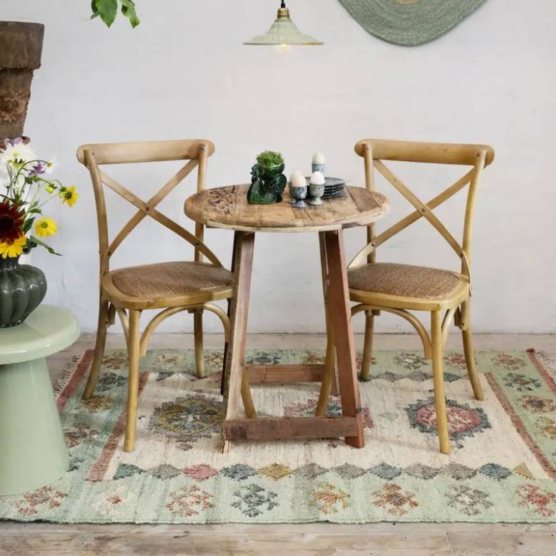 Handwoven Jute Rug In Green With Geometric Patterns