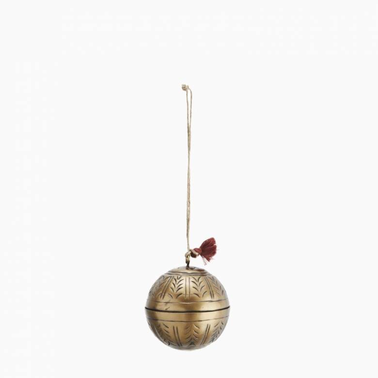 Hanging Aluminum Ball Decoration In Antiqued Brass